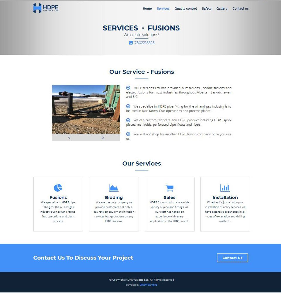 разработка WebWizEngine (olejonCode): HDPE fusions Ltd specializes in fusion services for the oil and gas industry